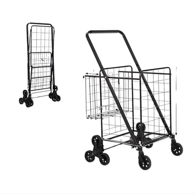 Opvouwbare Boodschappentrolley 104L - Trapklimmer 3x3 Wielen - 45 kg Draagvermogen - Zwart