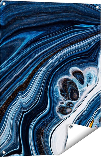 Gards Tuinposter Abstracte Kunst - Blauwe Verf - 60x80 cm - Tuindoek - Tuindecoratie - Wanddecoratie buiten - Tuinschilderij
