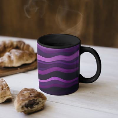 Magische Mok - Foto op Warmte Mokken - Koffiemok - Lijnen - Golven - Paars - Abstract - Magic Mok - Beker - 350 ML - Theemok