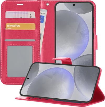 Hoesje - Geschikt voor Samsung Galaxy S24 - Luxe Bookcase - Walletcase Hoes - Portemonnee - Cover - Telefoonhoes - Donkerroze
