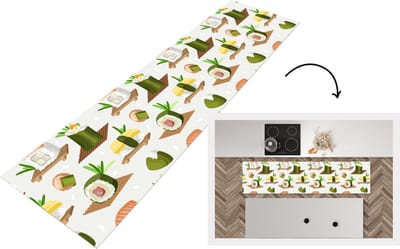 Keukenloper - Loper keuken - Sushi - Patronen - Eten - 200x50 cm - Keukenloper vinyl