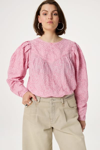Fabienne Chapot Mya Top Allover Embro Cameo Pink Maat: 36 | Longsleeves Outlet | Dames | Roze