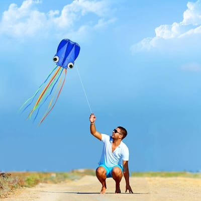 Livano Vlieger Voor Strand - Kite Vliegers - Kindervlieger - Octopus - 5 meter - Oranje en Blauw
