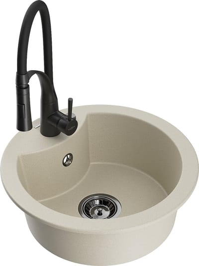 Mexen Diego granieten gootsteen 1-komorige met keukenmengkraan Aster, beige - 6512-69-73450-70-B