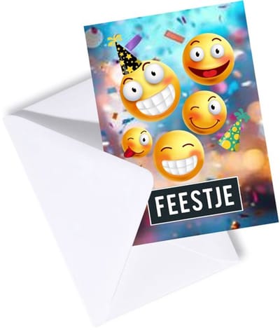 Uitnodiging kinderfeestje - Uitnodigingskaarten - Set 12 stuks met enveloppen - Jongen Meisje - Smileys