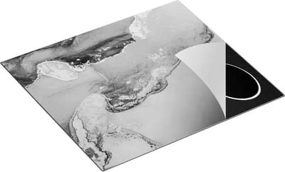 Chefcare Inductie Beschermer Abstracte Kunst Grijs Marmer - Zwart Wit - 60x50 cm - Afdekplaat Inductie - Kookplaat Beschermer - Inductie Mat