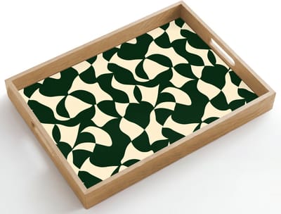 Dienblad hout 50x35 cm - Schootdienblad - Groen - Organische vlakken - Crème - Borrelplank rechthoek - Plateau dienbladen