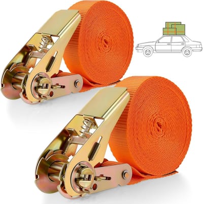 Spanbanden met ratel - Sjorbanden set - Veilig transport - Sterke metalen ratel - 12m x 25mm - Oranje