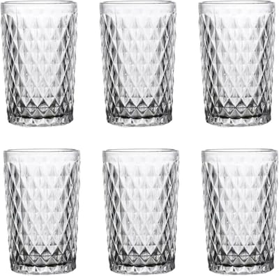 Set van 6 Vintage Gekleurde Wijnglazen en Cocktailglazen met Diamant Reliëf