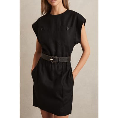 Reiss Short Sleeve Linen Dress Black Size: 4 | Shirt Dresses Outlet | Dames | Zwart