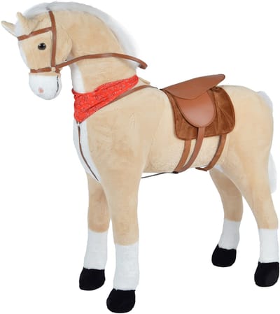 Pink Papaya Reuzen XXL Paard voor Kinderen - Sternchen - 125cm Pluchen Paard - Bijna Levensgroot Speelgoed Paard om op te Rijden en Zitten - tot 100 kg Belastbaar - Maakt Geluiden - met Kleine Borstel