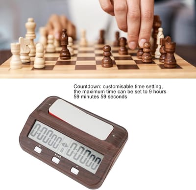 Digitale Schaakklok voor Bordspellen, Draagbare Multifunctionele Timer met Geluidssignaal en Houten Uiterlijk, Perfect voor Toernooien en Thuisgebruik