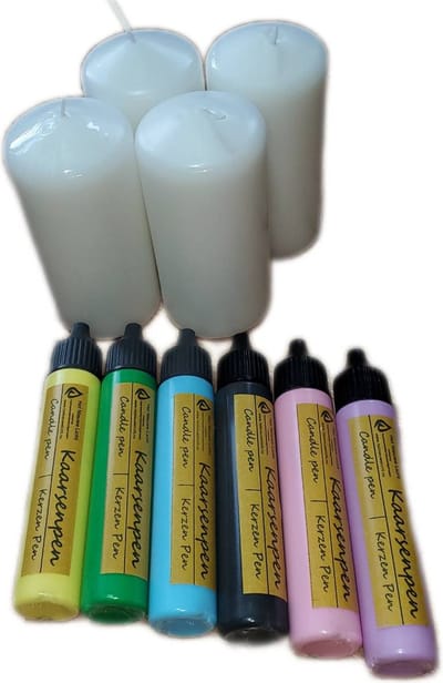 4 Kaarsen | met decoratie set Bee Happy | candle pen | versierpennen | was pen