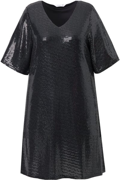 MIAMODA - Dames - Jurk A-lijn pailletjes-look 3/4-mouwen - Zilver - Maat 54