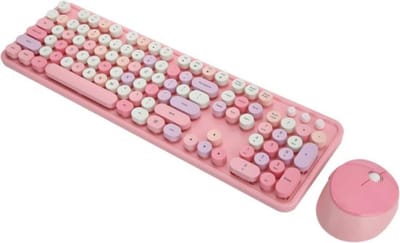 Thuys - Schattige Toetsenbord- en Muisset met 104 Toetsen, Retro-stijl, Kantoorefficiëntie, Multimediaknop, Ergonomisch Ontwerp, Roze Thema.