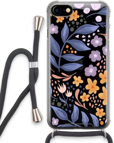 Case Company® - Hoesje met koord geschikt voor iPhone SE 2020 hoesje met Koord - Flowers with blue leaves - Telefoonhoesje met Zwart Koord - Bescherming aan alle Kanten en Over de Schermrand