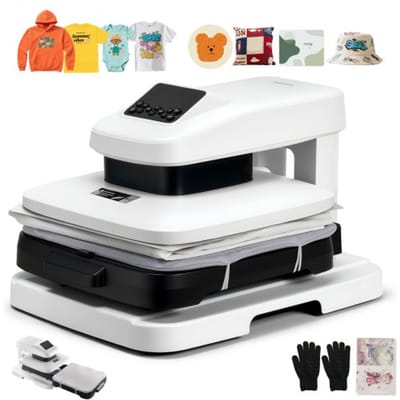 VEVOR Automatische Hittepers (38 X 38 cm) T-Shirtpers met Automatische Ontgrendeling En Instelbare Druk, Digitaal Display, Hittepers voor Sublimatievinyl-Hitteoverdrachtsprojecten, Wit