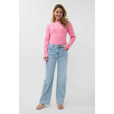 EsQualo Sweater Rib Basic Knit Rose Maat: S | Longsleeves Outlet | Dames | Roze