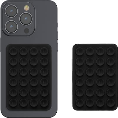 kwmobile 2x silicone zuignap telefoonhouder universeel - Zelfklevende telefoon houder - 5,5 x 8 cm - Geschikt voor iPhone en Android in mat zwart / mat zwart