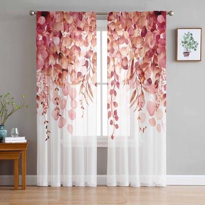 Aquarel Plant Eucalyptus Bladeren Rood Wit Transparante Gordijnen voor Woonkamer Decoratie Raamgordijnen Keuken Tule Voile Gordijnen W135 x H115cm x1 white