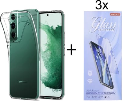 Soft Back Cover Hoesje Geschikt voor: Samsung Galaxy S22 Silicone Transparant + 3X Tempered Glass Screenprotector - ZT Accessoires