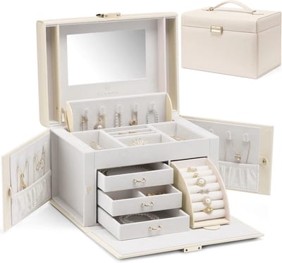 Elegante Sieradenbox voor Vrouwen en Meisjes, Grote Barokke Sieradenopbergdoos met Spiegel en Lades voor Armbanden, Oorbellen, Ringen en Kettingen
