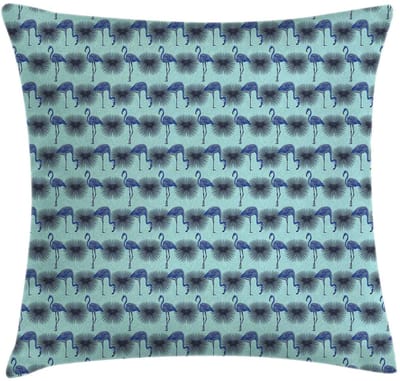 ABAKUHAUS Flamingo-kussenhoes – Eilanddieren en Planten – 40x40 cm – bleekblauw