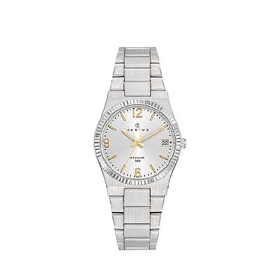 Certus-dameshorloge-model 641394-zilverkleurig/goudkleurig-datum-5 atm waterdicht-diameter 30 mm-made in France