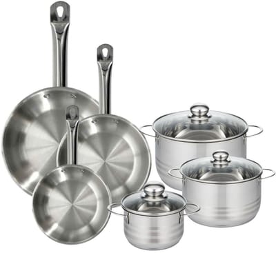 Set 3 pannen 20 24 28 cm roestvrij staal, 3 roestvrijstalen kookpotten 16, 20 en 24 cm Fackelmann Eterna