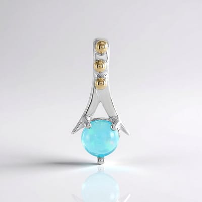 Cavill - Blauwe Ethiopische Opaal Hanger - 925 Sterling Zilver met 14K Goudgranulatie - 0,275 ct Ronde Cabochon - Elegant Zilveren Sieraad 17x8 mm