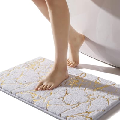 Badmat, antislip, wasbaar, wit, badkamertapijt, goud, decoratief tapijt, luxe, badkameraccessoires, zachte microvezel, absorberend, badmat voor badkamer, badkuip, 40 x 60 cm