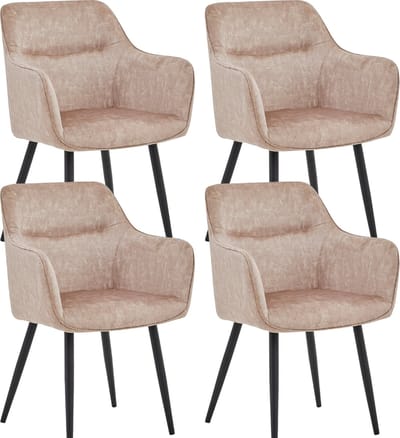 Colenis® - City Eetkamerstoel - Set Van 4 - Champagne - Adoré Velvet - Industrieel - Stoel - Design - Armleuningen
