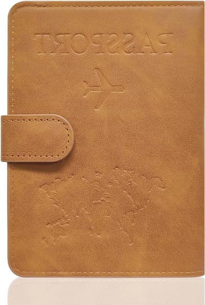 Paspoorthoes van PU leer, universele reiscover met vakken voor creditcards, visitekaartjes en instapkaarten (Koffie)