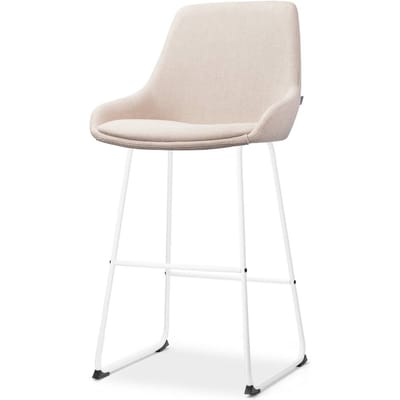 Nolon Nino-Isa Barkruk Beige - Wit Onderstel - 75 cm - Hoge Kruk - Stof - Barkruk met Rugleuning - Design - Comfortabel