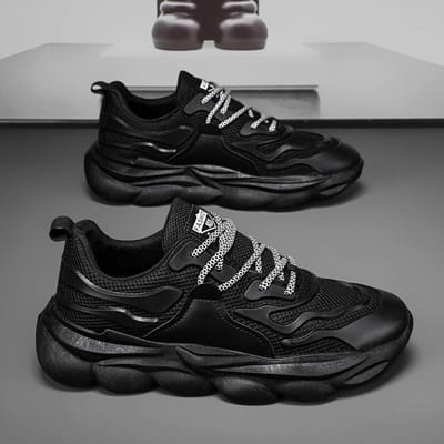 Heren Lichtgewicht Ademende Casual Schoenen Man Platte Vetersneakers Heren Mode Ademende Sport Casual Schoenen 43 black