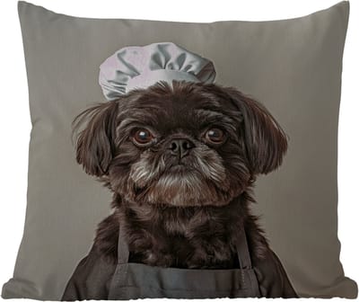 Tuinkussen - Kokskleding - Zwart - Hondje - 40x40 cm - Weerbestendig
