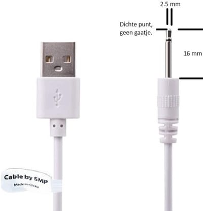 OneOne 0,8m laadkabel met 16mm lange pin. Witte oplader kabel. Oplaadkabel snoer past op waterdichte douche bad radio speaker. Waterproof voor in de badkamer of bluetoothspeaker voor buiten. Vibrator / dildo