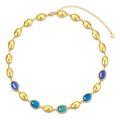 CO88 Collection - 8CN-26509 - Dames Ketting Blauw Opaal - Stainless Steel - Cadeau