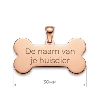 Gepersonaliseerde RVS Hondenpenning / Naamplaatje voor Huisdier – Roségoudkleurige Botvormige Dierenpenning 30 mm met Naam, Telefoonnummer en Adres – Dubbelzijdige Gravure – Roestvrij Staal