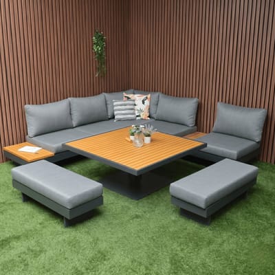 Luxe Lounge Diningset Toscane XXL - Verstelbare Tuinset Aluminium/Hout (incl. 2 bankjes) - 81950