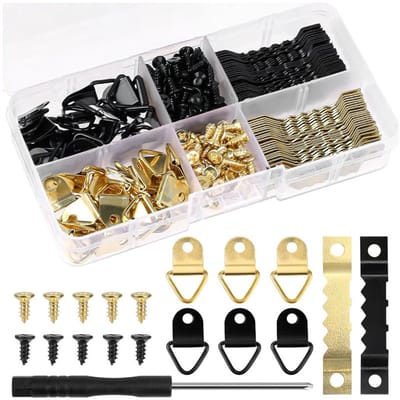 Dailygoods- Fotohaak 251 Stuks - Zwarte/Gouden Haken - Zelfklevend - Voor Thuis/School/Kantoor - Hoogwaardige IJzeren Bevestiging - Inclusief Schroeven - Foto Ophanghaak