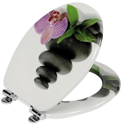 Toiletbril-Wc-bril met softclose scharnier- MDF-hoogwaardig toiletdeksel- stabiel en wiebelt niet - eenvoudige montage （Bloemen en bladeren）