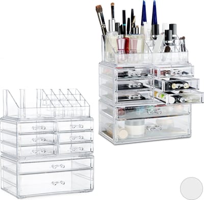2x make-up organizer acryl - opbergen van cosmetica - met lades - doorzichtig