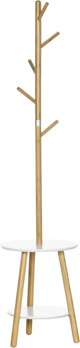 VELTRR® Kapstok Staand - Garderoberek - Kledingrek Haken- Industrieel - Wit met Bruin