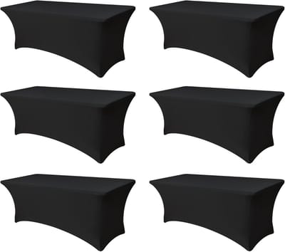 6x Zwarte Rechthoekige Tafelhoes Spandex Stretch voor 6ft Klaptafels - Elastisch Tafelkleed voor Feest en Presentatie