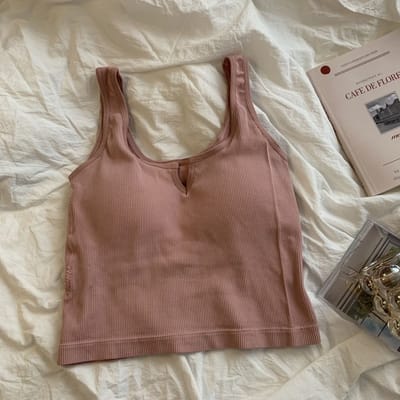 Gilet à Bretelles en Coton avec Coussinet de Poitrine Peut Être Porté à l'Extérieur pour Exposer le Nombril et Remonter pour Soutenir les Sous-vêtements de Sport L rose