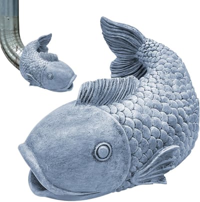 Dakgoot Deviator - Waterafvoer Accessoire - Tuin Decoratie - Hars Vis Sculptuur - 26.3 x 20.7 cm - Grijs