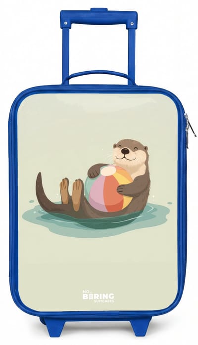 NoBoringSuitcases.com® - Kinderkoffer blauw - Kindertrolley jongen - Otter - Strandbal - Water - Koffer kind lichtgewicht - Reiskoffer trolley voor kinderen - Koffertje met lichtgevende wieltjes - Rolkoffer
