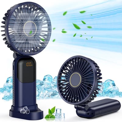handventilator-handventilator oplaadbaar-mini ventilator-draagbare ventilator-Stille miniventilator-Oplaadbare USB-ventilator - kleine zakventilator met digitaal display met 5 snelheden-blauw