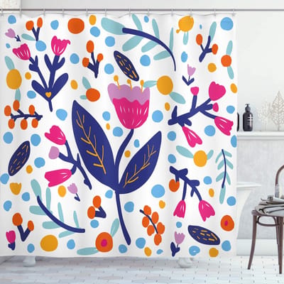 ABAKUHAUS Badgordijn Doodle Bloemen – 175x180 cm – waterafstotend, wasbaar, multi-kleur